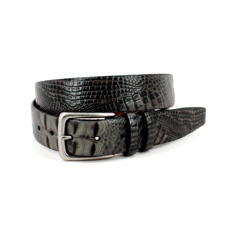 35mm Hornback Crocodile Embossed Calfskin Leather Dress Casual Belt in Grey