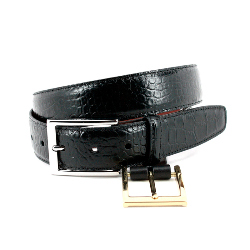 Big & Tall Faux Alligator Grain Embossed Calfskin Belt in Black