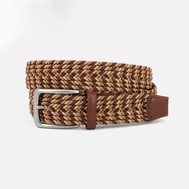 Italian Braided Stretch Rayon Casual Belt in Brown Multi