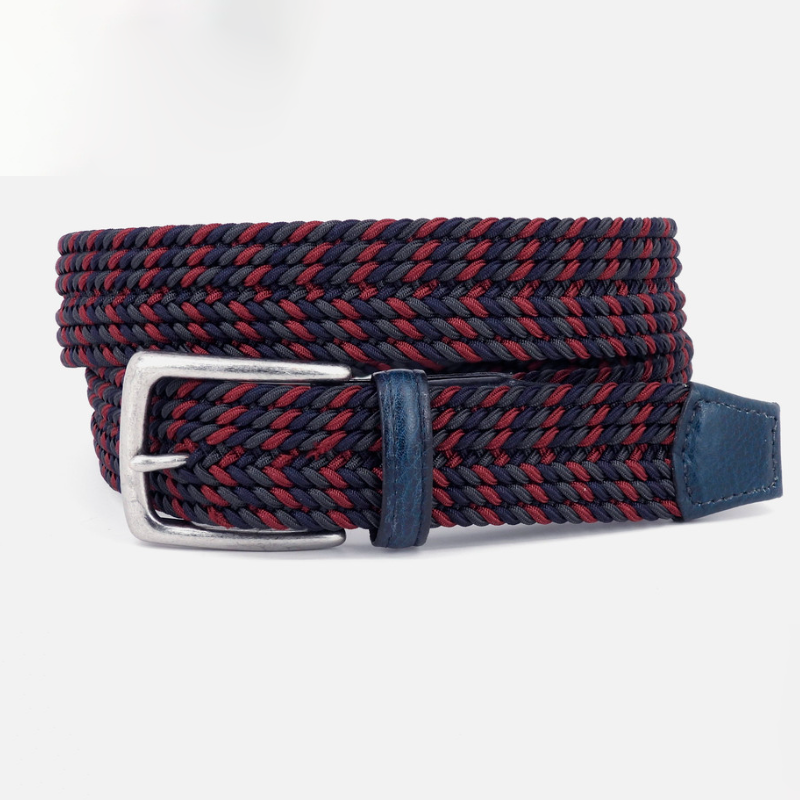 Italian Braided Stretch Rayon Casual Belt in Navy Multi