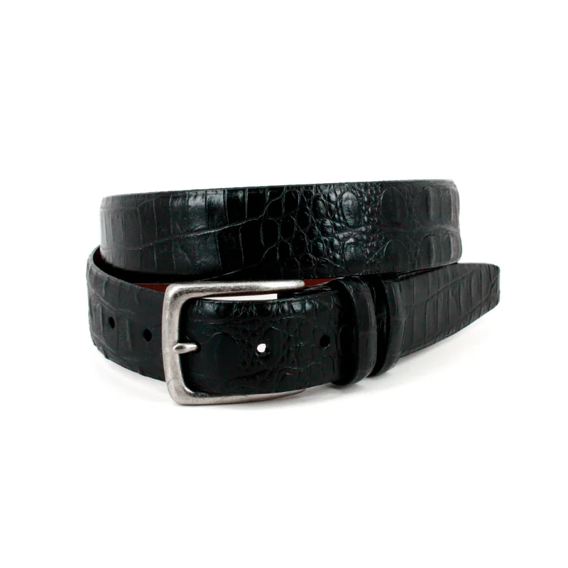 35mm Hornback Crocodile Embossed Calfskin Leather Dress Casual Belt in Black