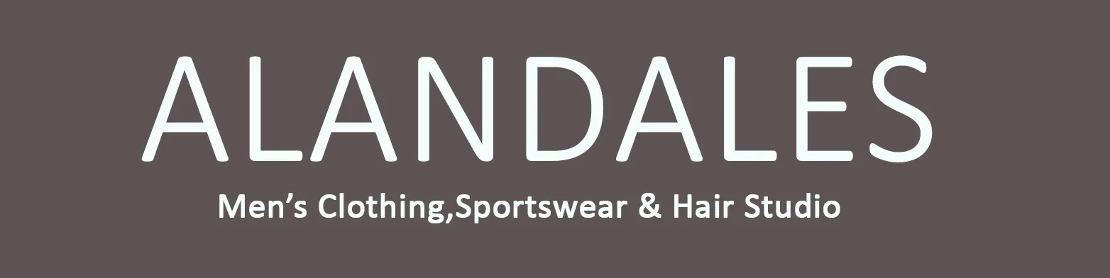 ALANDALES logo on brown background representing timeless elegance in men’s fashion.