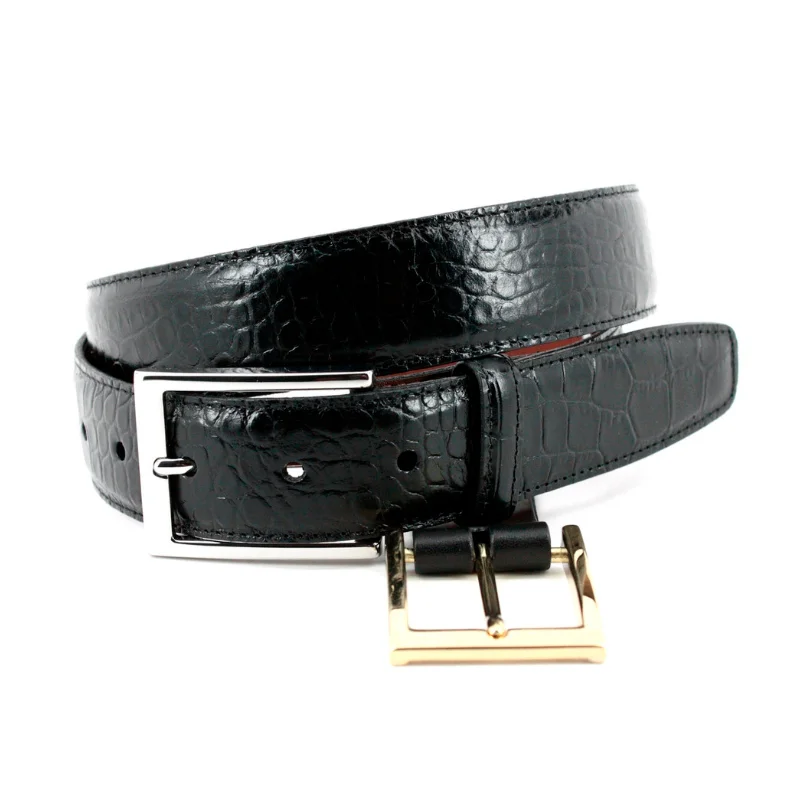 Big & Tall Faux Alligator Grain Embossed Calfskin Belt in Black