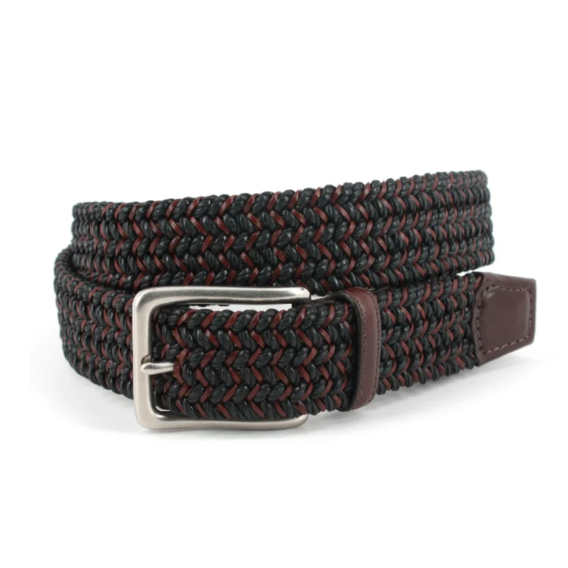 Big & Tall Italian Woven Cotton & Leather Casual Belt in Black & Brown