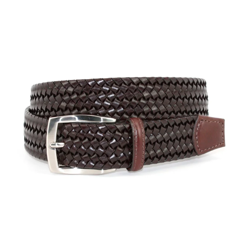 Big & Tall Italian Woven Stretch Leather Casual Belt in Brown