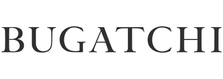 Black Bugatchi logo representing stylish and contemporary men's fashion.