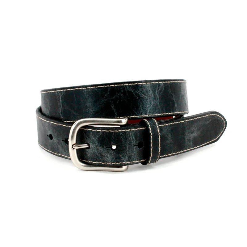 Casual Italian Shrunken Calfskin Belt in Charcoal