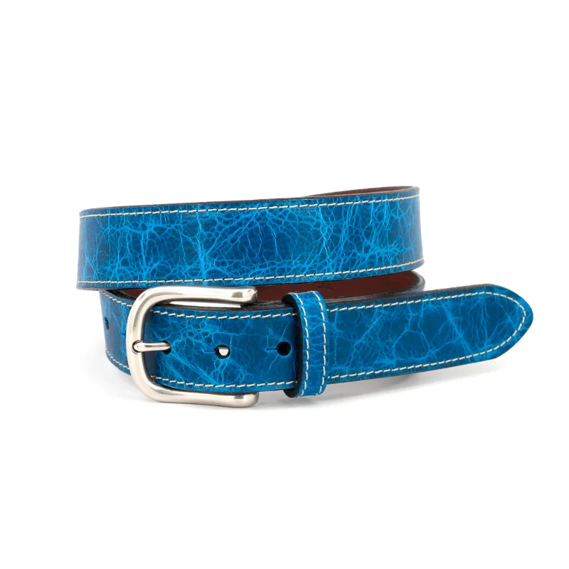 Casual Italian Shrunken Calfskin Belt in Cobalt