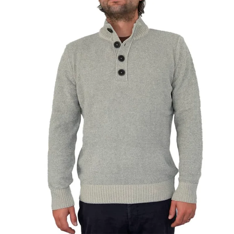 Chenille Cotton Blend Yarn Stone Button Neck Jumper