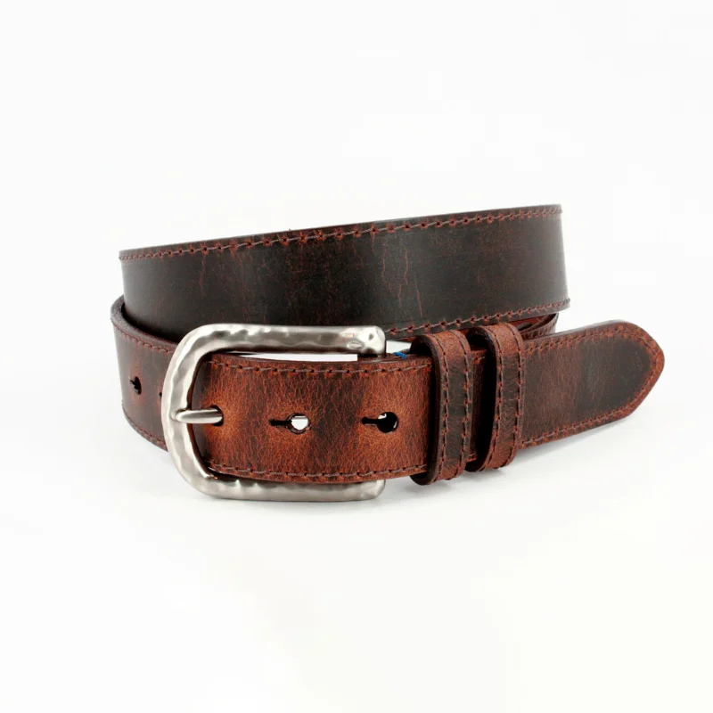 Distressed Waxed Harness Leather Belt in Brown