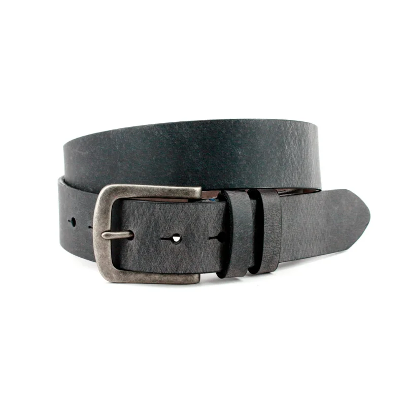 Distressed Waxed Harness Leather Belt - Charcoal