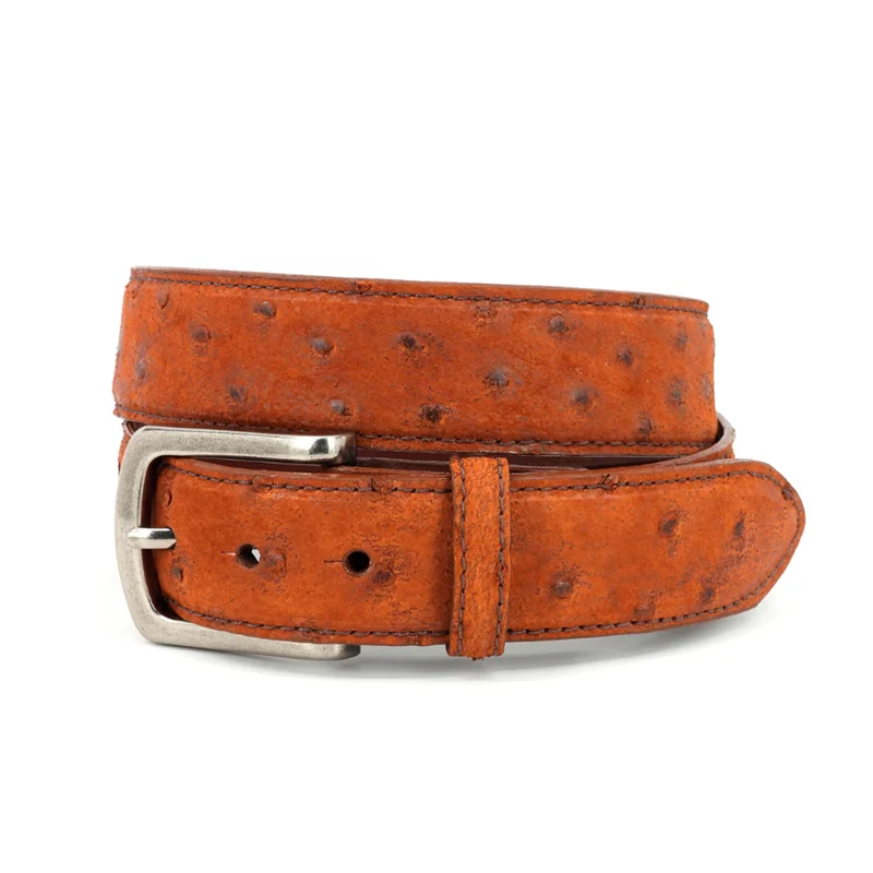 Genuine South African Ostrich Skin Belt in Antique Brandy