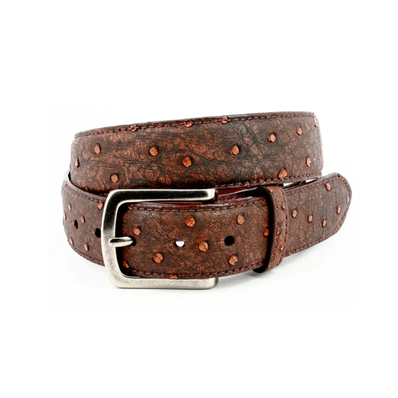 Genuine South African Ostrich Skin Belt in Vintage Dark Cognac
