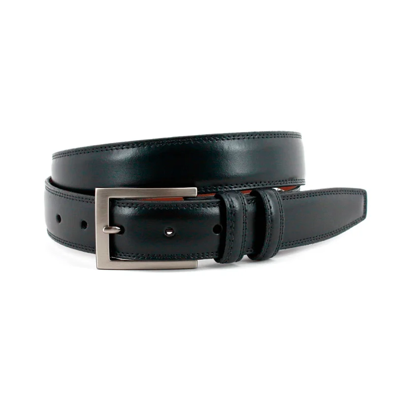 Italian Aniline Leather Belt in Big and Tall - Black