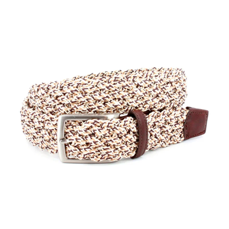 Italian Double Braided Cotton Casual Belt in Camel Multi