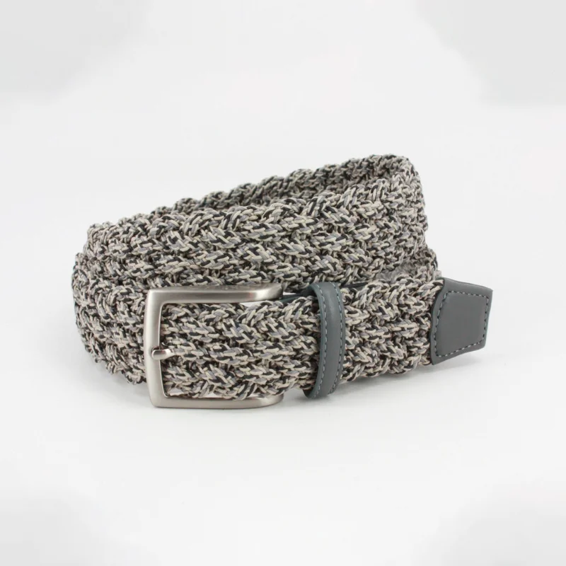Italian Double Braided Cotton Casual Belt in Grey Multi