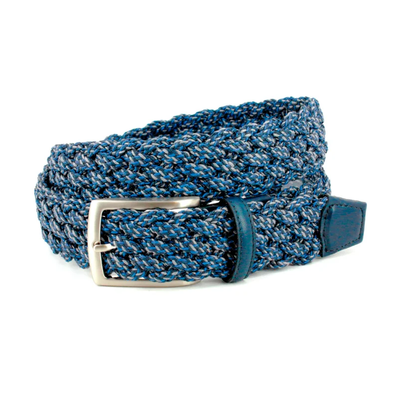 Italian Double Braided Cotton Casual Belt in Navy Multi