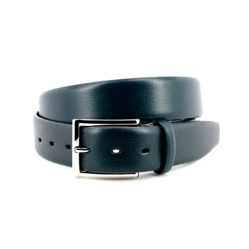 Italian Glazed Milled Calfskin Dress Belt in Navy