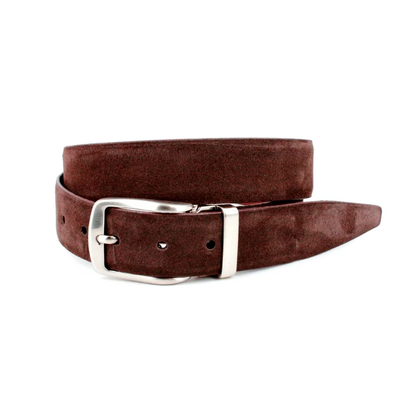 Italian Suede Calfskin Dress Casual Belt in Brown