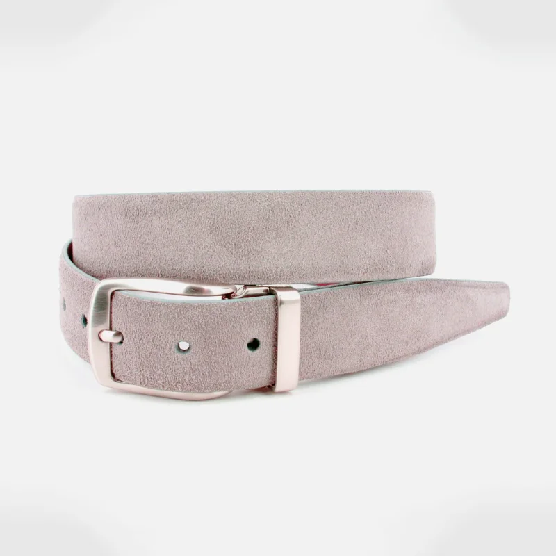 Italian Sueded Calfskin Dress Casual Belt in Grey