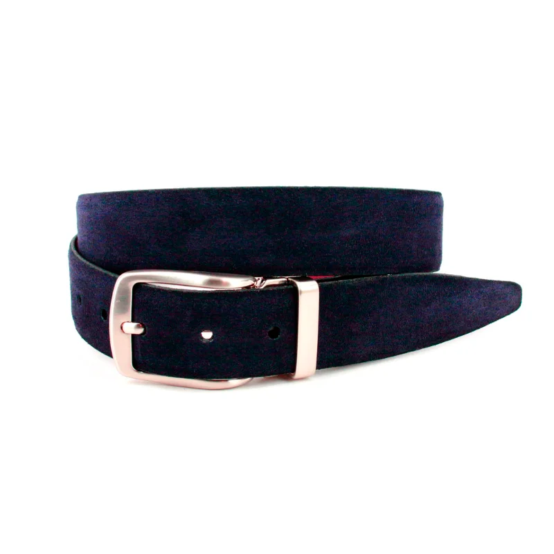 Italian Sueded Calfskin Dress Casual Belt in Navy