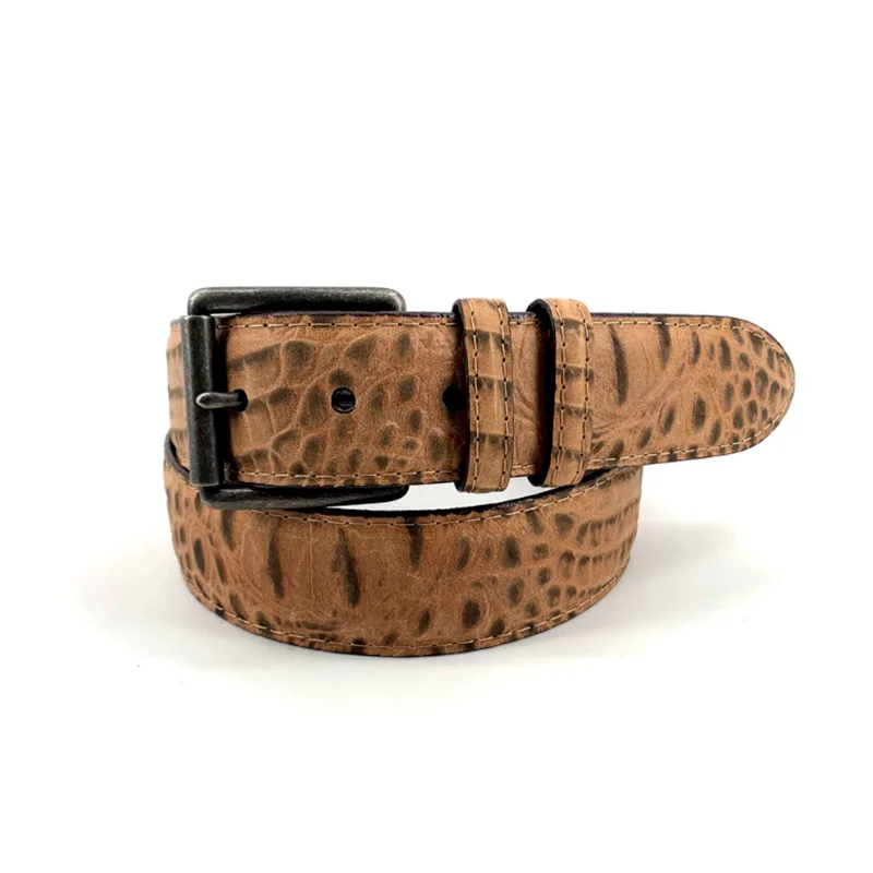 Italian Waxy Crocodile Embossed Calfskin Casual Belt in Saddle