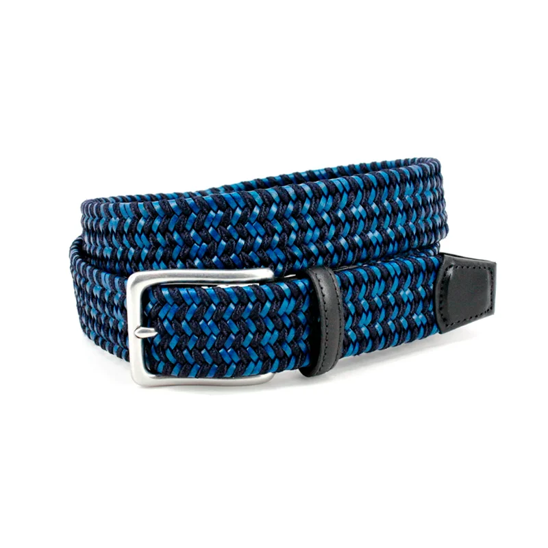 Italian Woven Leather & Rayon Casual Belt in Navy