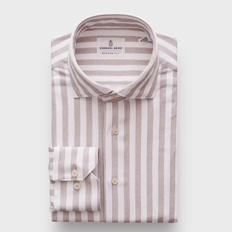 Marseille, Brown 4Flex Shirt with Geometric Contrast Details