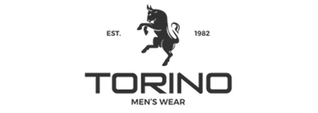 Black logo of Torino Men's Wear representing classic and sophisticated menswear brand.