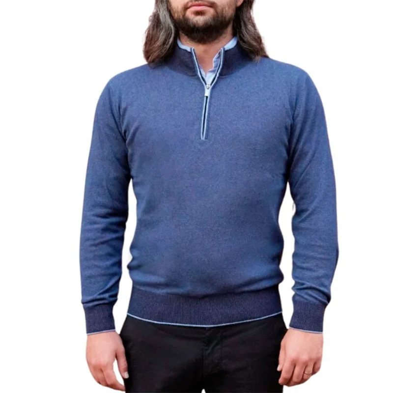 Wool & Cashmere Midnight Blue Half Zip Jumper