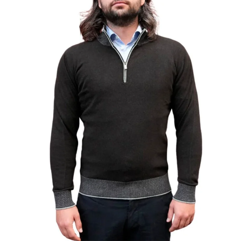 Wool & Cashmere Grey Half Zip Sweater
