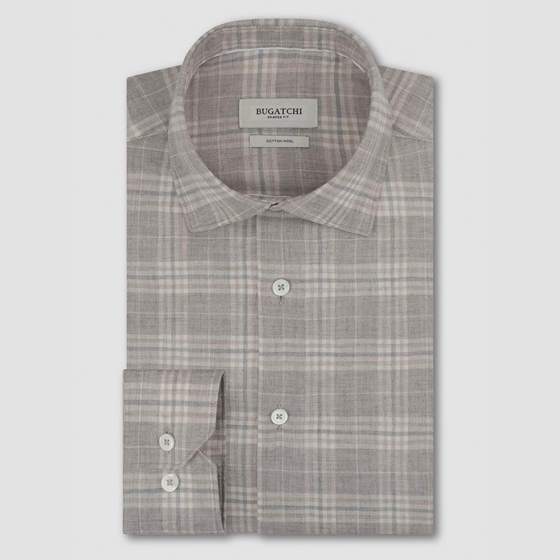  Beige Cotton Plaid Shirt