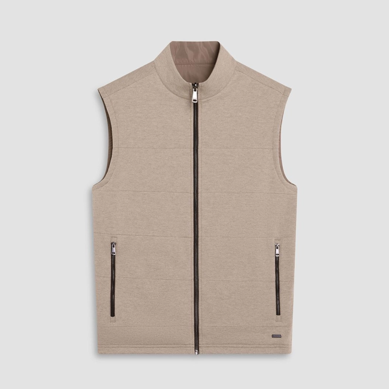  Beige Vest with Navy Blue Zippers