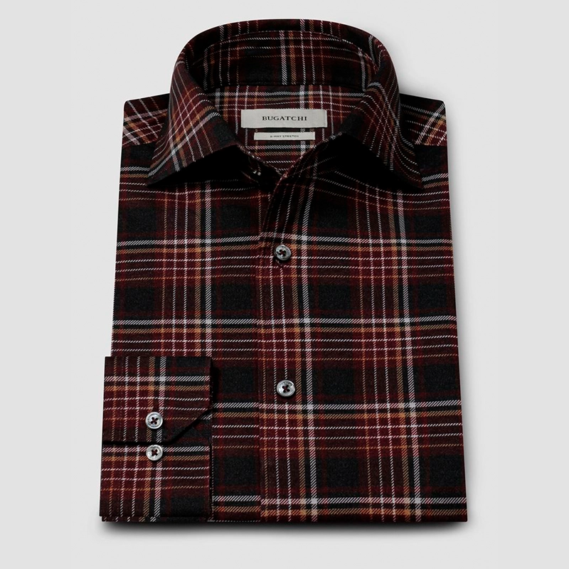  Black Plaid Cotton Shirt with Yellow & Red Tones